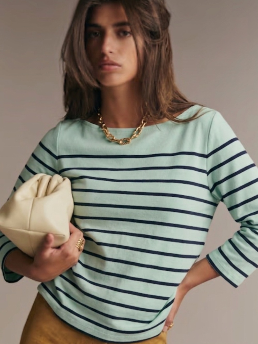 ✨J. McLaughlin NWT Mint & Navy Breton Stripe Boatneck Top Size S 🇫🇷